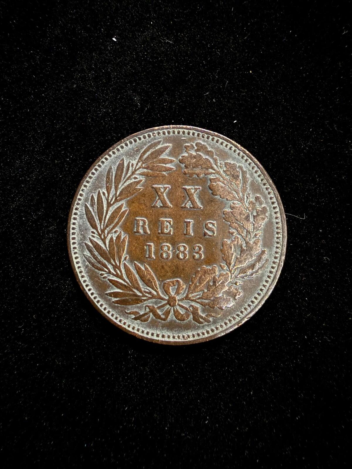 1883 Portuguese XX Reis Coin with King Luiz I