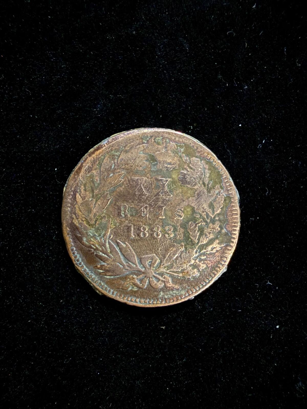 Portuguese 1883 20 Reis Copper Coin