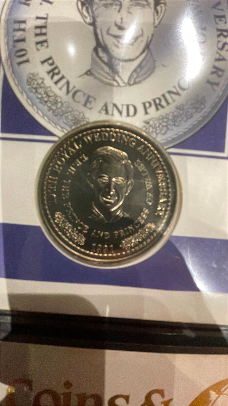 10th Wedding Anniversary Prince and Princess of Wales Coin Stamp Set