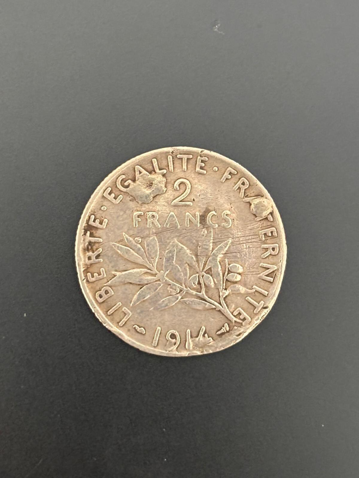 1914 French 2 Franc Silver Coin