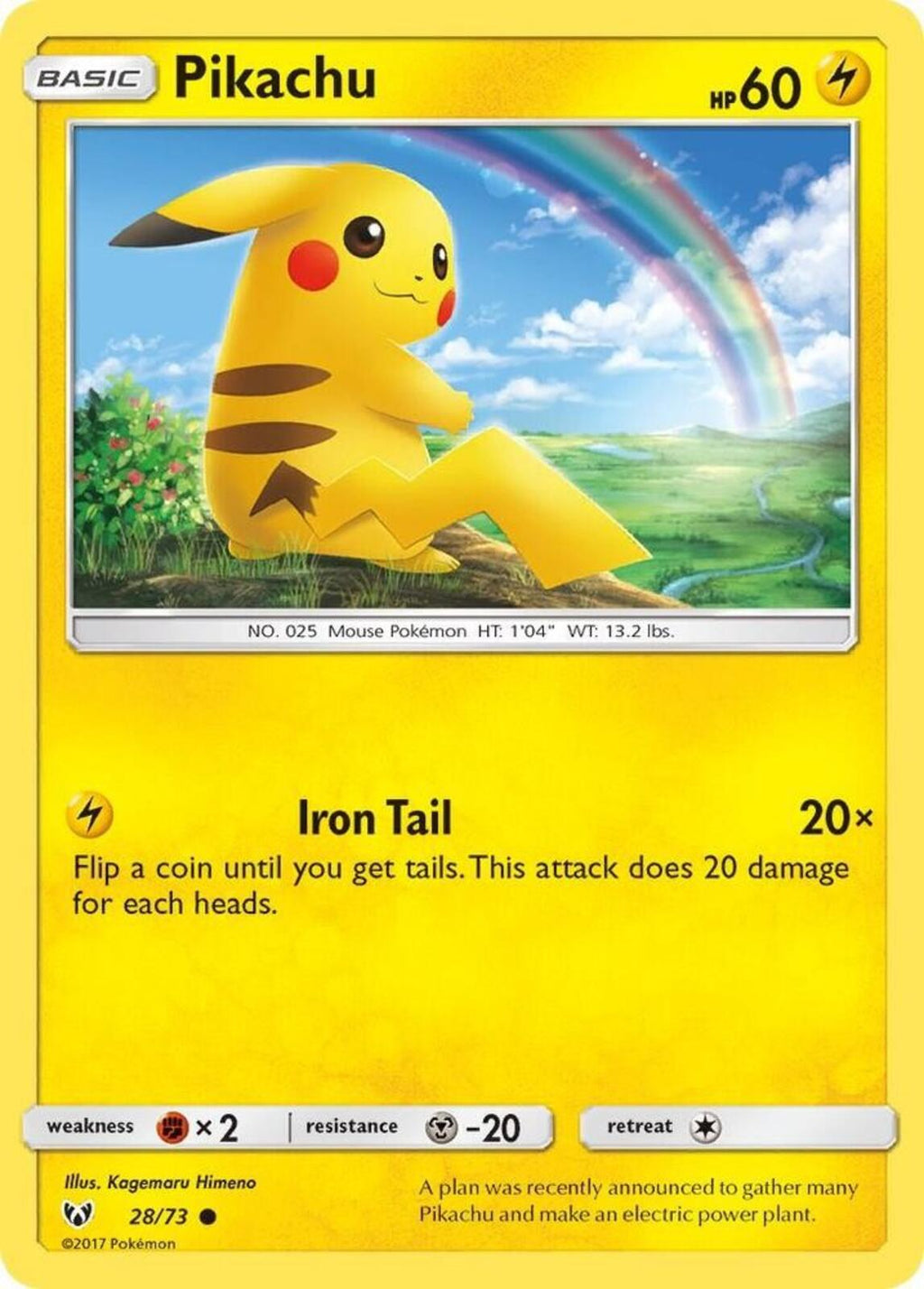 Pikachu Common Shining Legends 28/73- MINT CONDITION