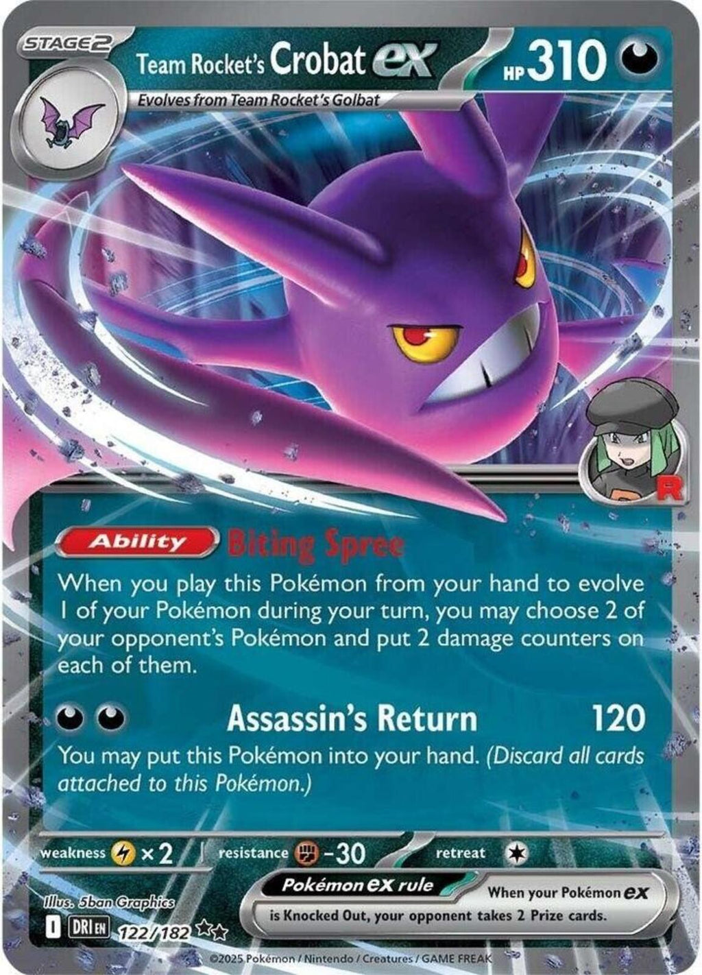 Team Rocket's Crobat ex Holo Double Rare SV10: Destined Rivals 122/182 NM