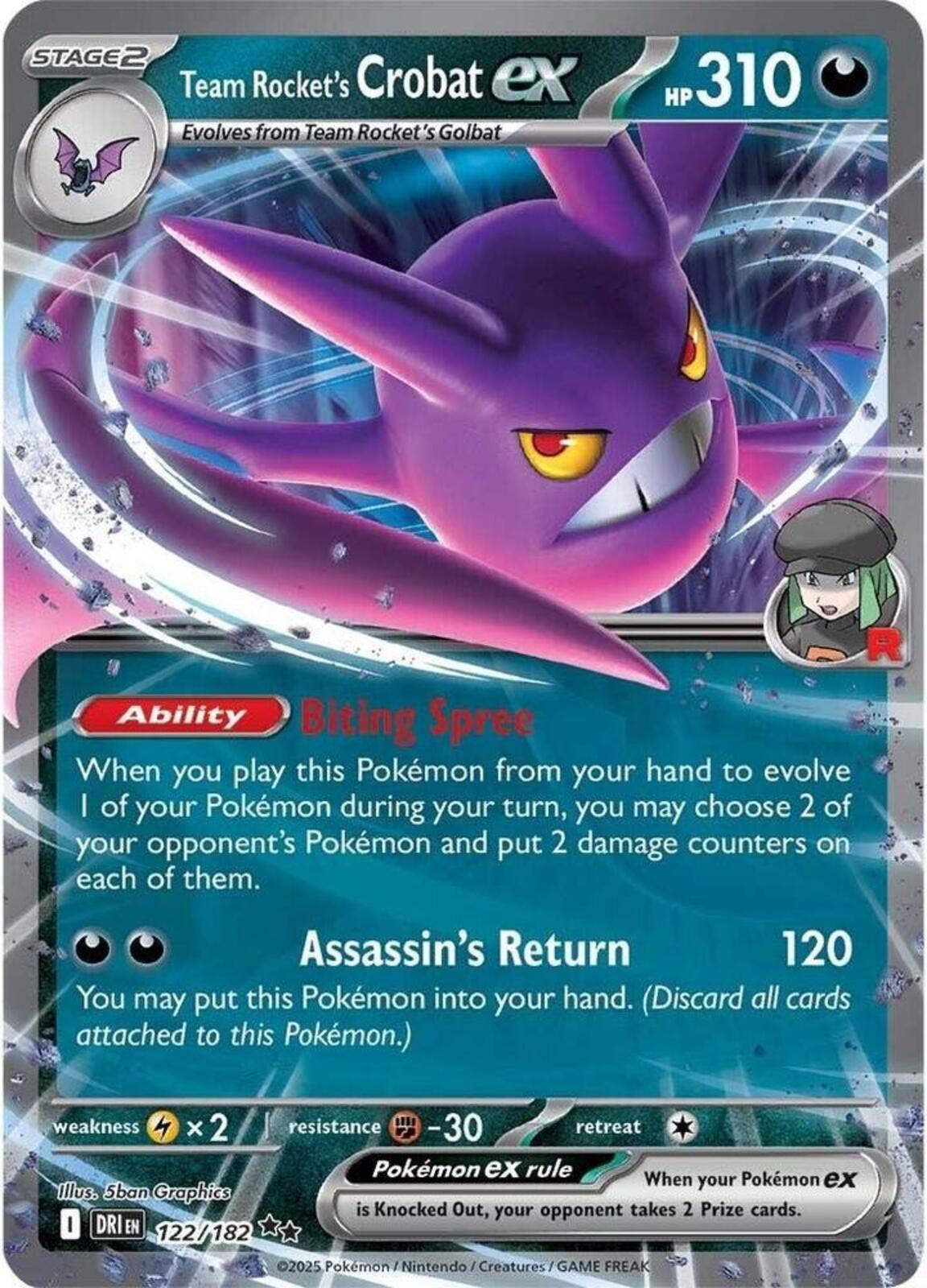 Team Rocket's Crobat ex Holo Double Rare SV10: Destined Rivals 122/182 NM