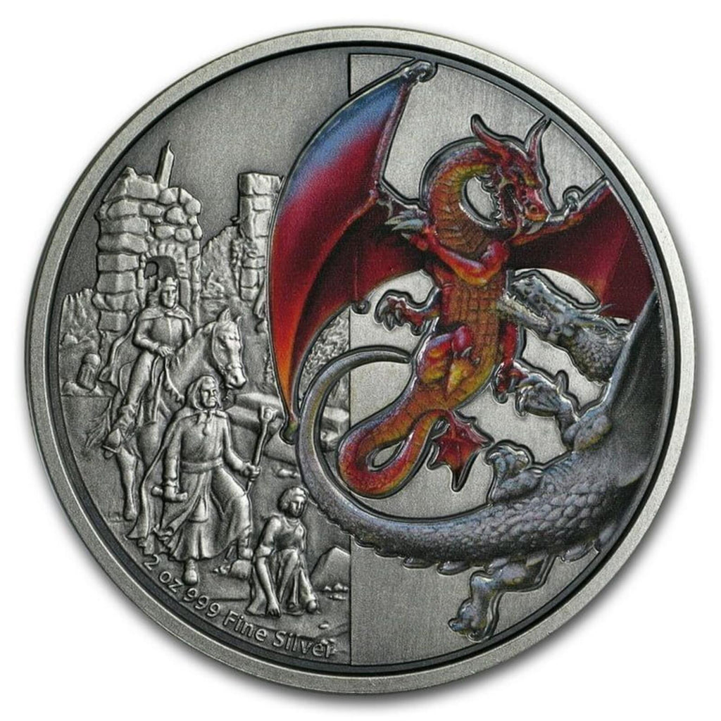 RARE - 2019 New Zealand 2oz Silver Red Dragon Coin MS 70 Antiq'd NGC
