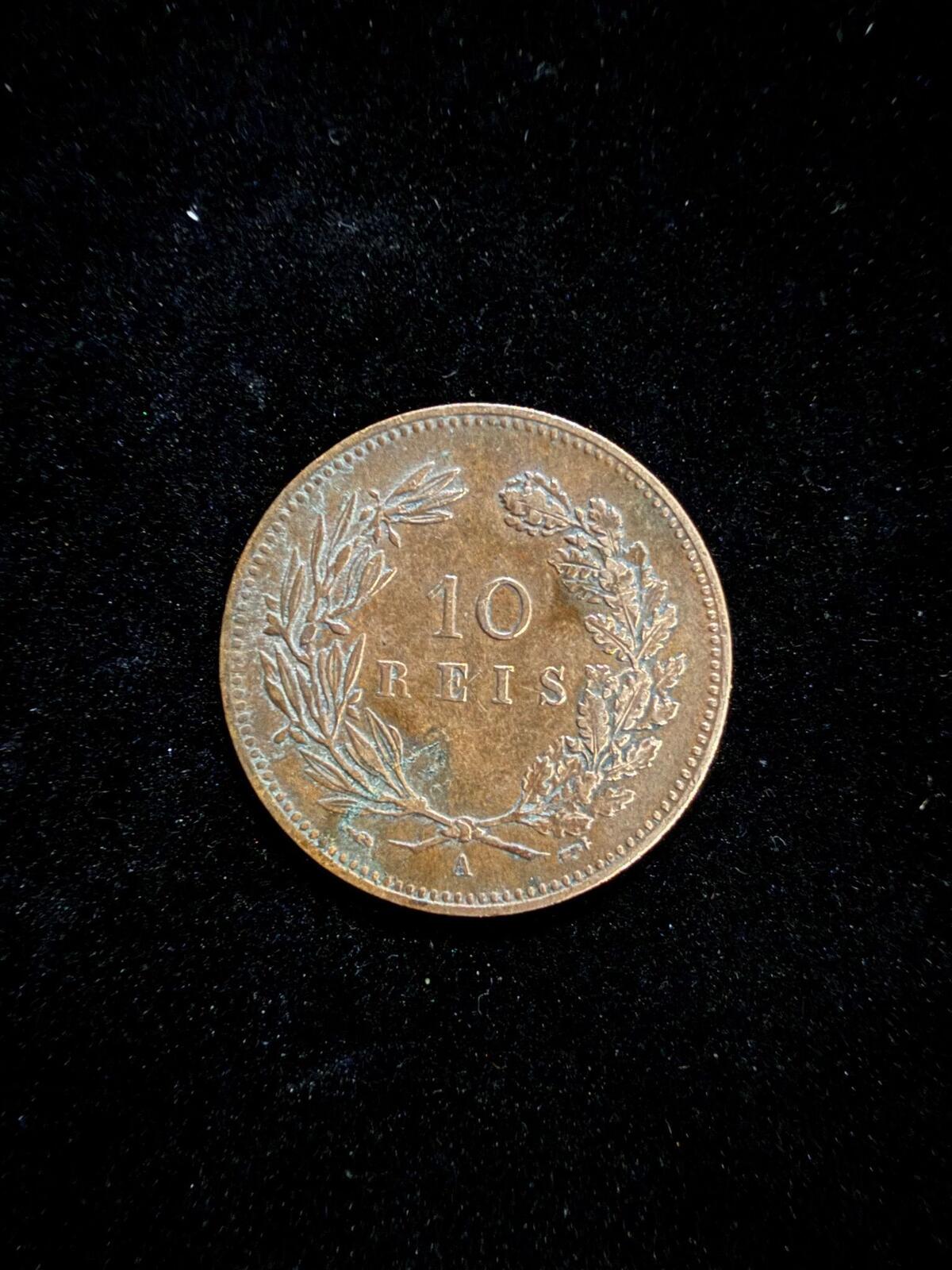 1892 Portuguese 10 Reis Copper Coin