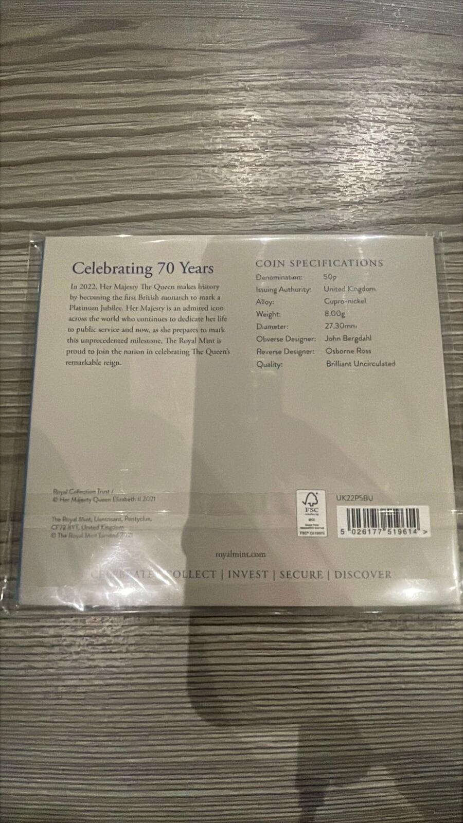 The Royal Mint 2022 Platinum Jubilee UK 50p Brilliant Uncirculated Coin