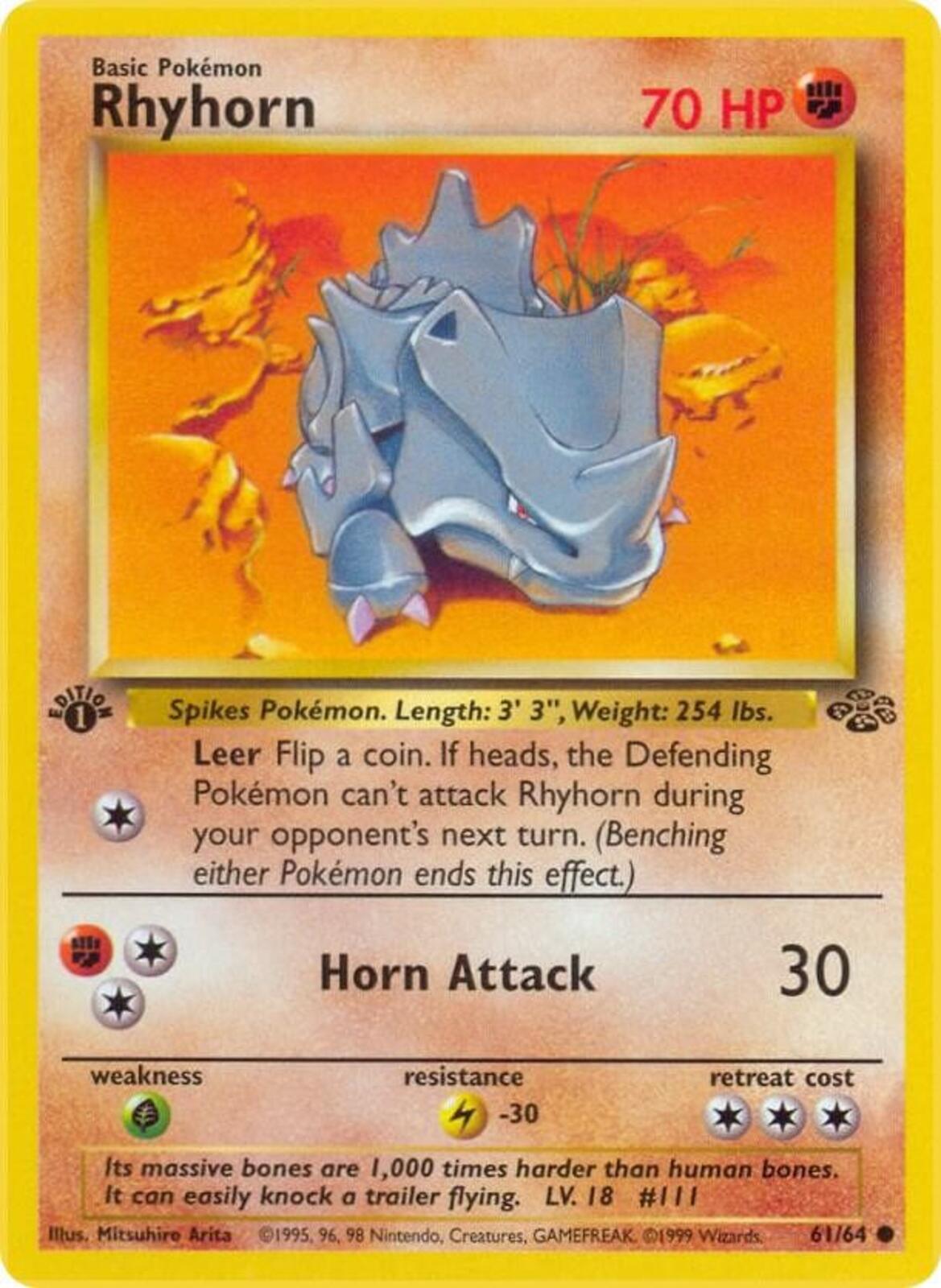 Rhyhorn 1st Edition Common Jungle 61/64 - Superb Condition