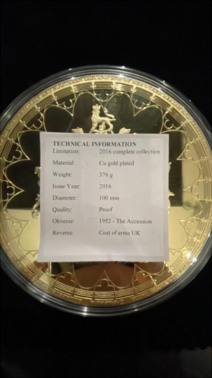 2016 Proof Gold Plated Coin Accession of H.M. Queen Elizabeth II 1952