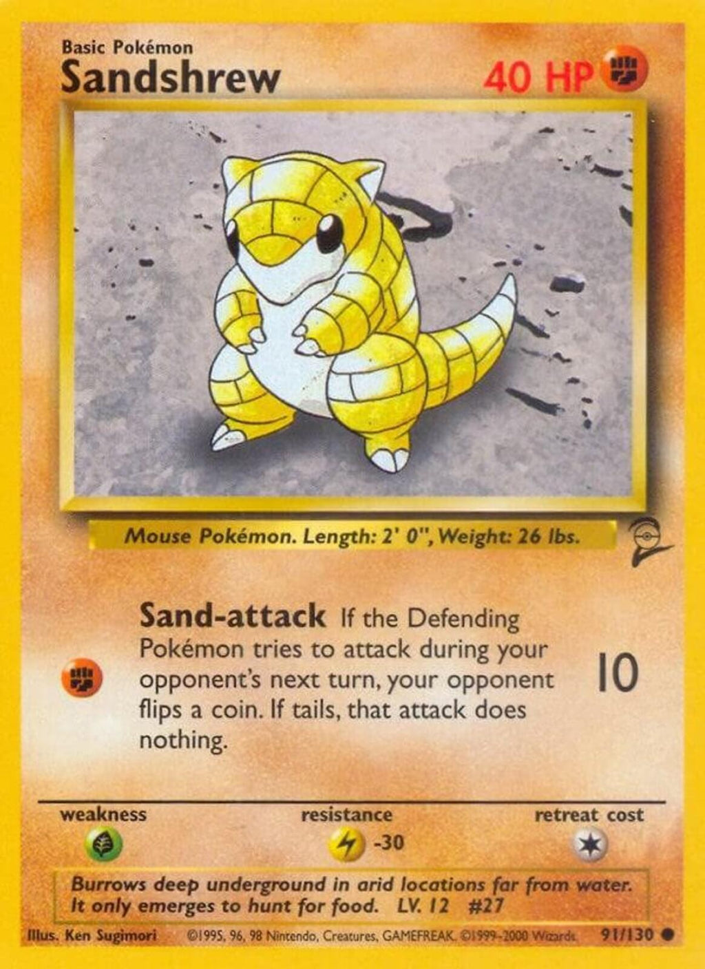 Sandshrew Common Base Set 2 091/130 - Superb Condition