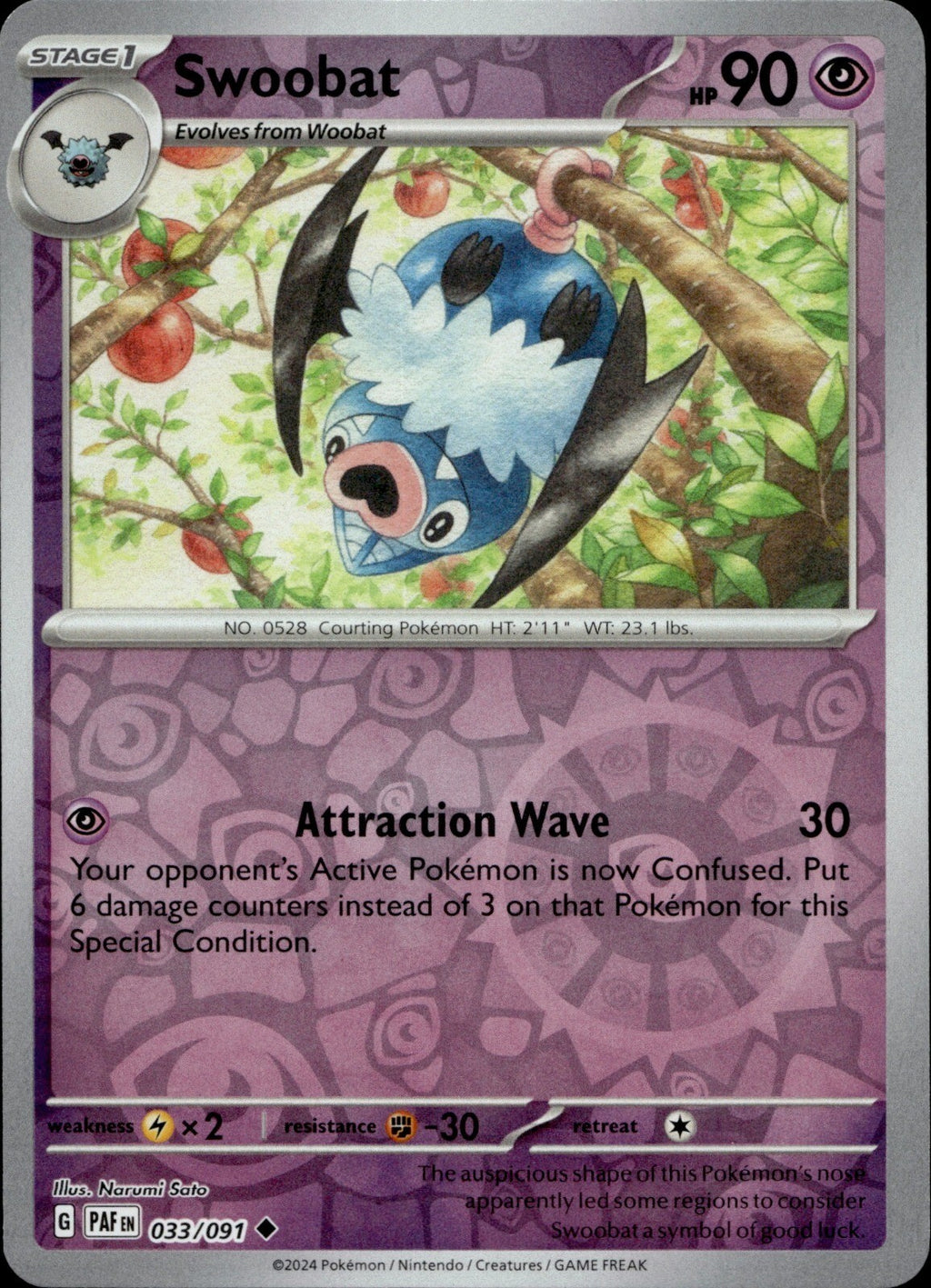 Swoobat Uncommon SV: Paldean Fates 033/091 NM