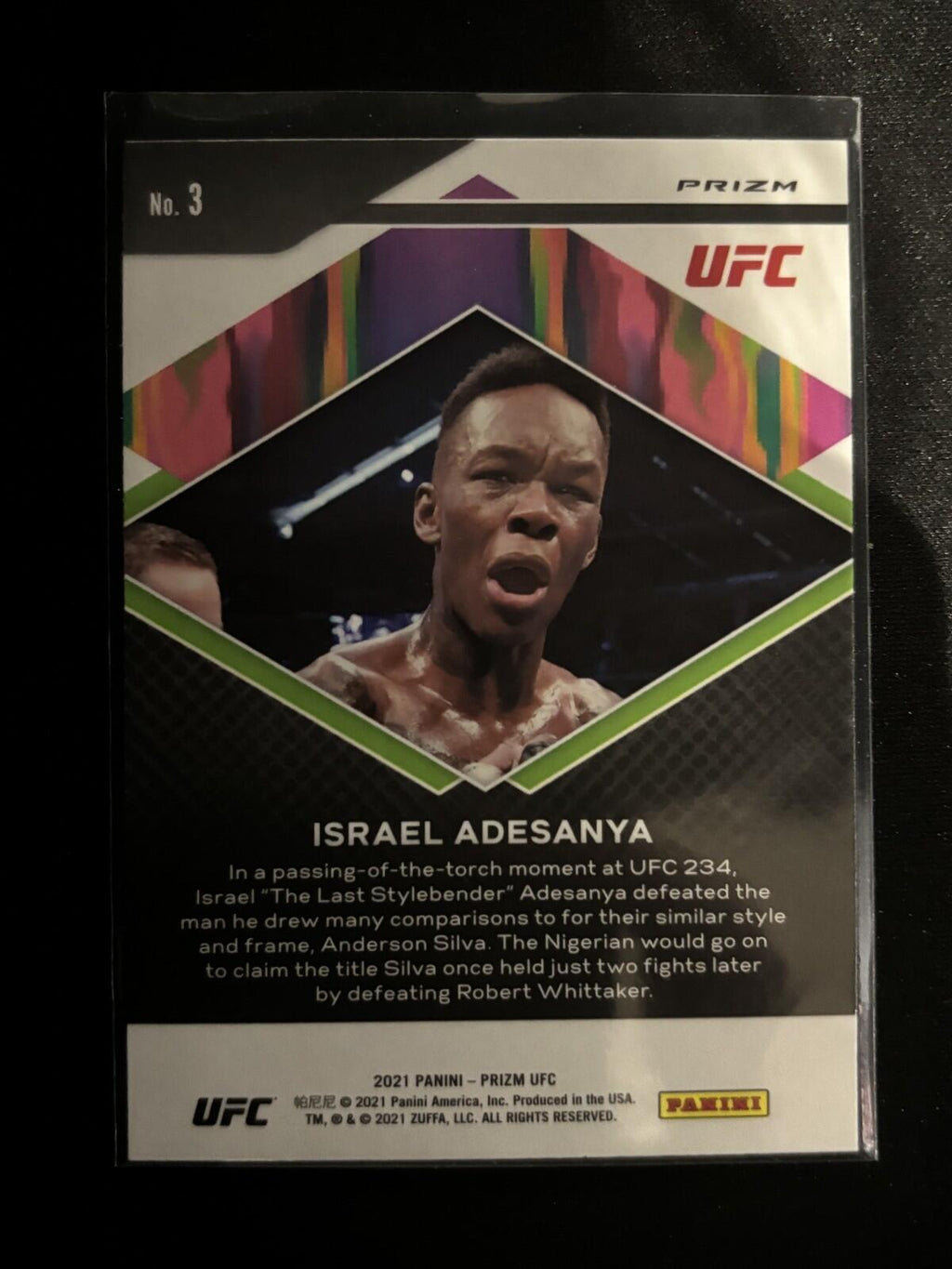 Israel Adesanya Fearless Green Prizms Panini Prizm UFC - 3 NM