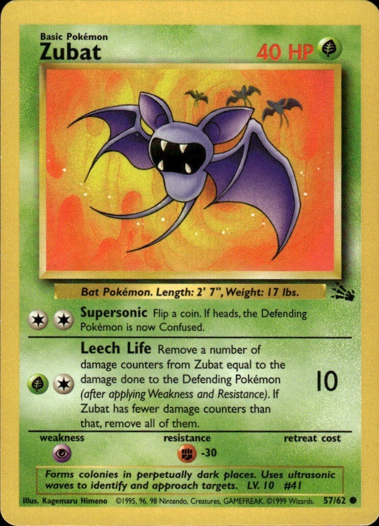 Zubat Unlimited Common Fossil 57/62 NM