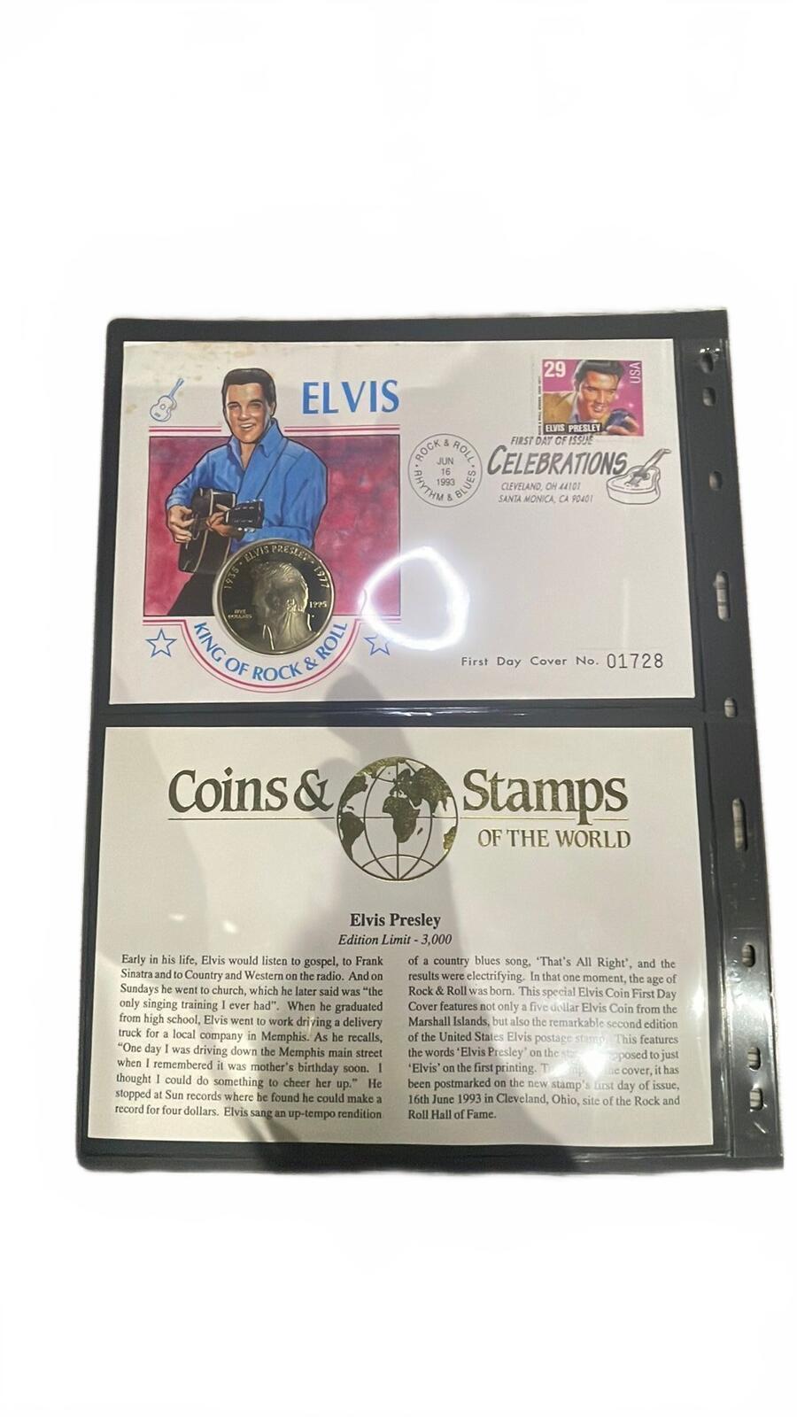 Elvis Presley King of Rock & Roll First Day Cover with Coin and Stamp
