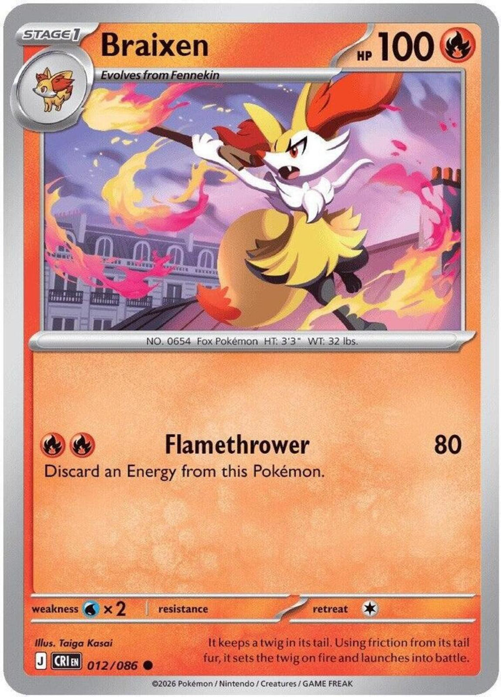 Braixen Reverse Holo Common ME04: Chaos Rising 012/086 NM