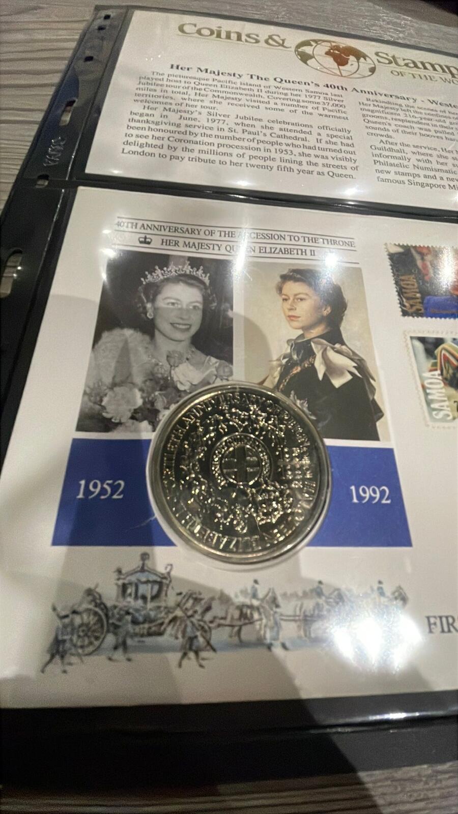 Her Majesty The Queen's 40th Anniversary Coin and Stamp - Western Samoa 1992