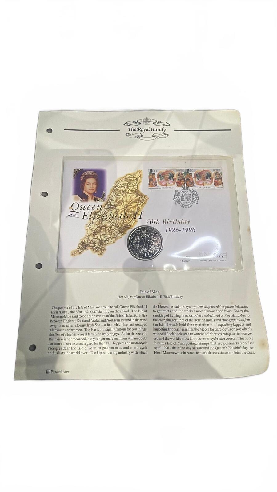 Isle of Man Queen Elizabeth II 70th Birthday 1996  Coin and Stamp Cover