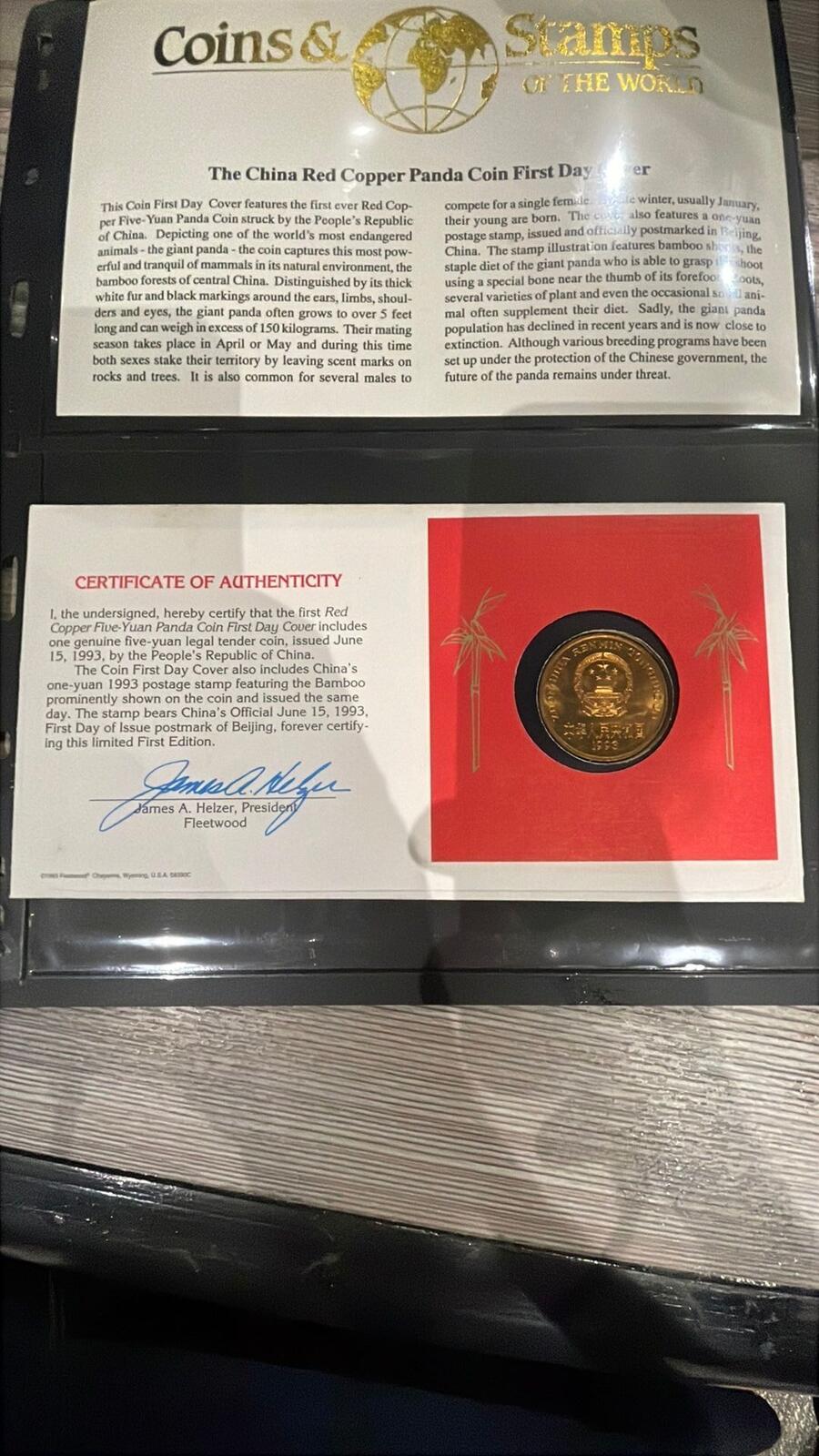 China Red Copper Panda Coin 1993 First Day Cover