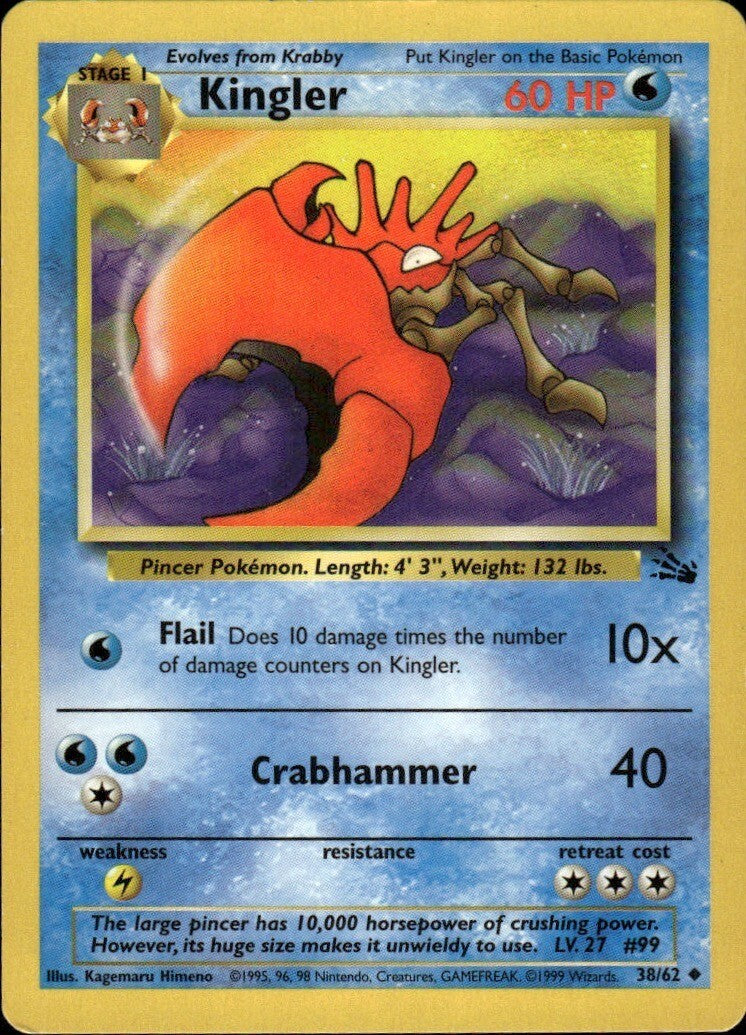 Kingler Unlimited Uncommon Fossil 38/62 NM