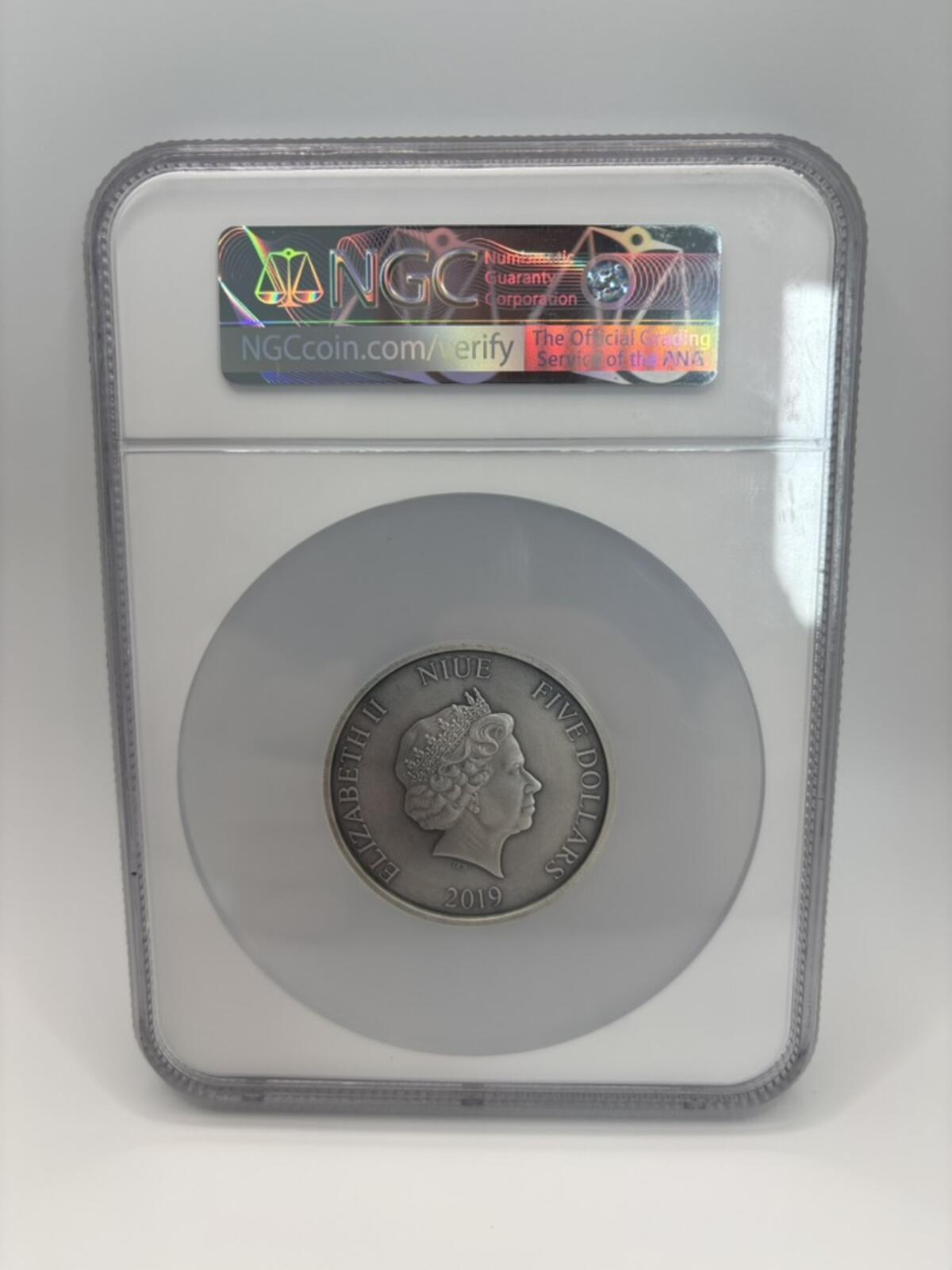 RARE - 2019 New Zealand 2oz Silver Red Dragon Coin MS 70 Antiq'd NGC