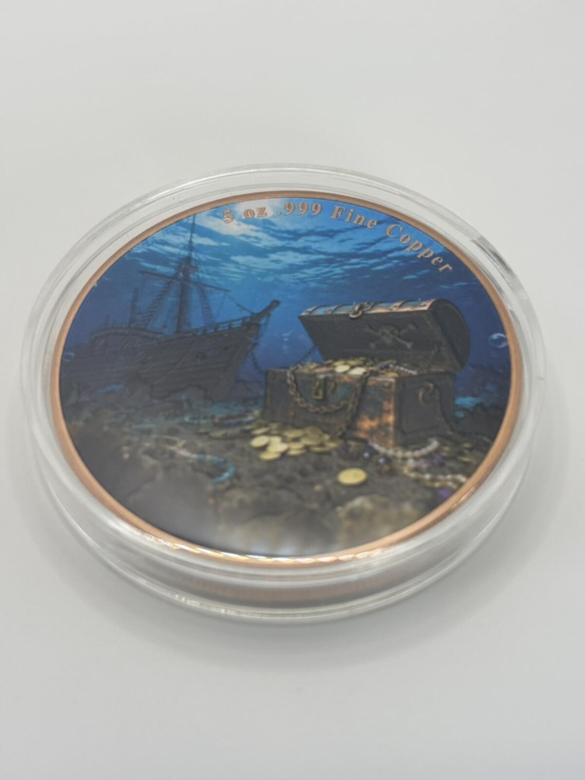 5 oz .999 Fine Copper Coin with Pirate Treasure and Skull Octopus Design