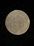 Portuguese Coin with Coat of Arms and Portrait, Circulated Silver Tone