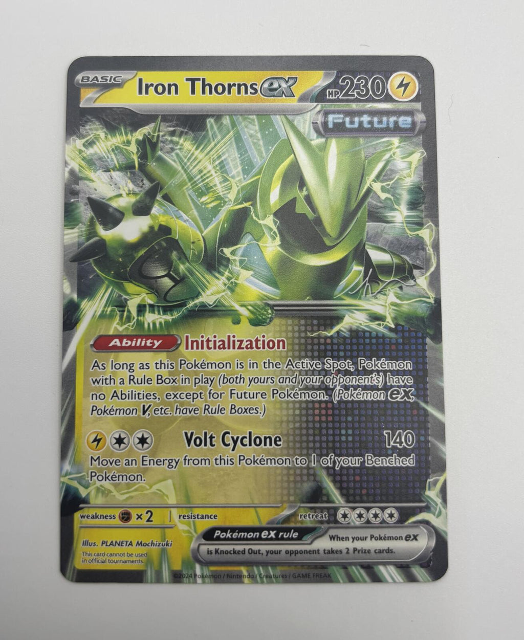 Iron Thorns ex Pokémon Card - HP 230 - Volt Cyclone Attack - 2024 World Champs