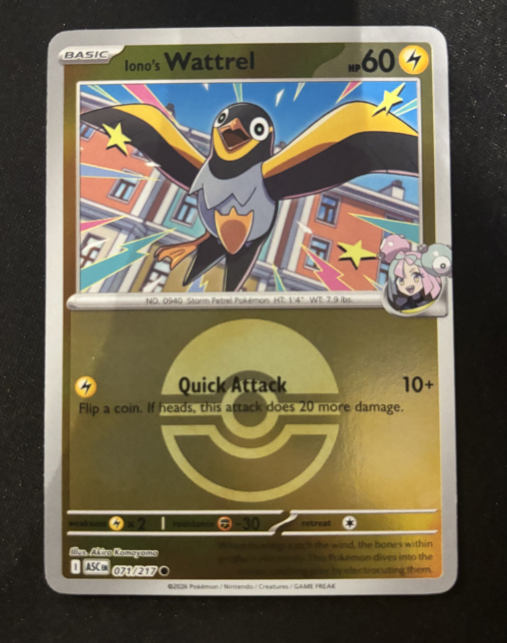 Iono's Wattrel - (Poke Ball) Reverse Holo Common ME: Ascended Heroes 071/217 NM
