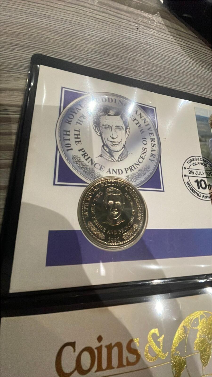 10th Wedding Anniversary Prince and Princess of Wales Coin Stamp Set