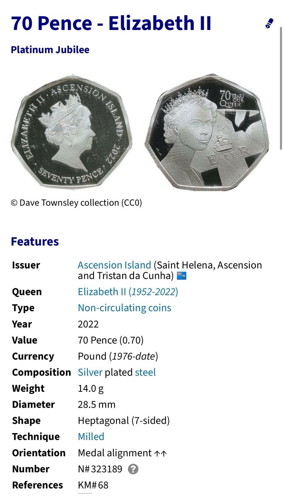 Queen Elizabeth II Platinum Jubilee 70 pence coin- limited mintage coin - MINT