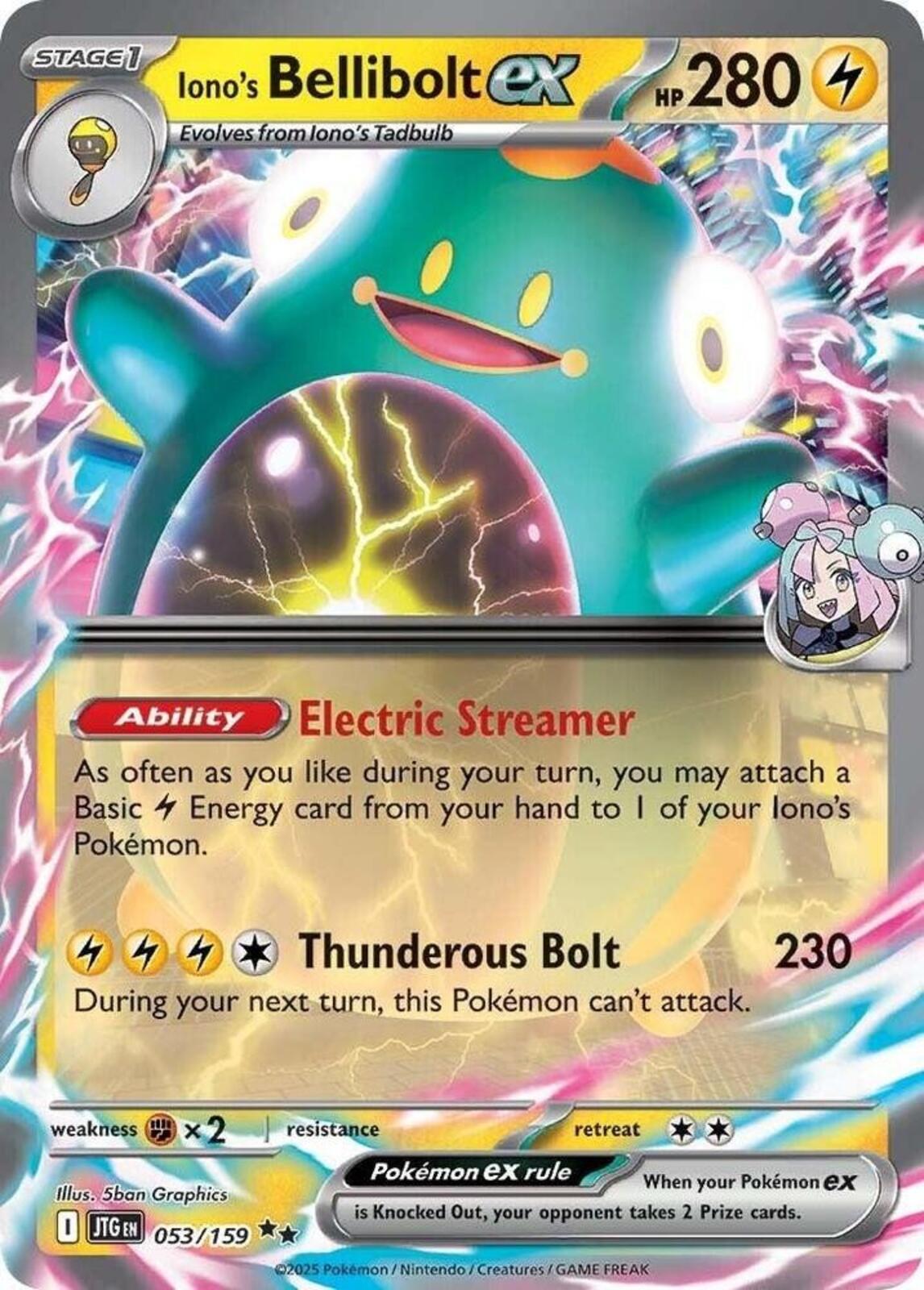 Iono's Bellibolt ex Holo Double Rare SV09: Journey Together 053/159 NM