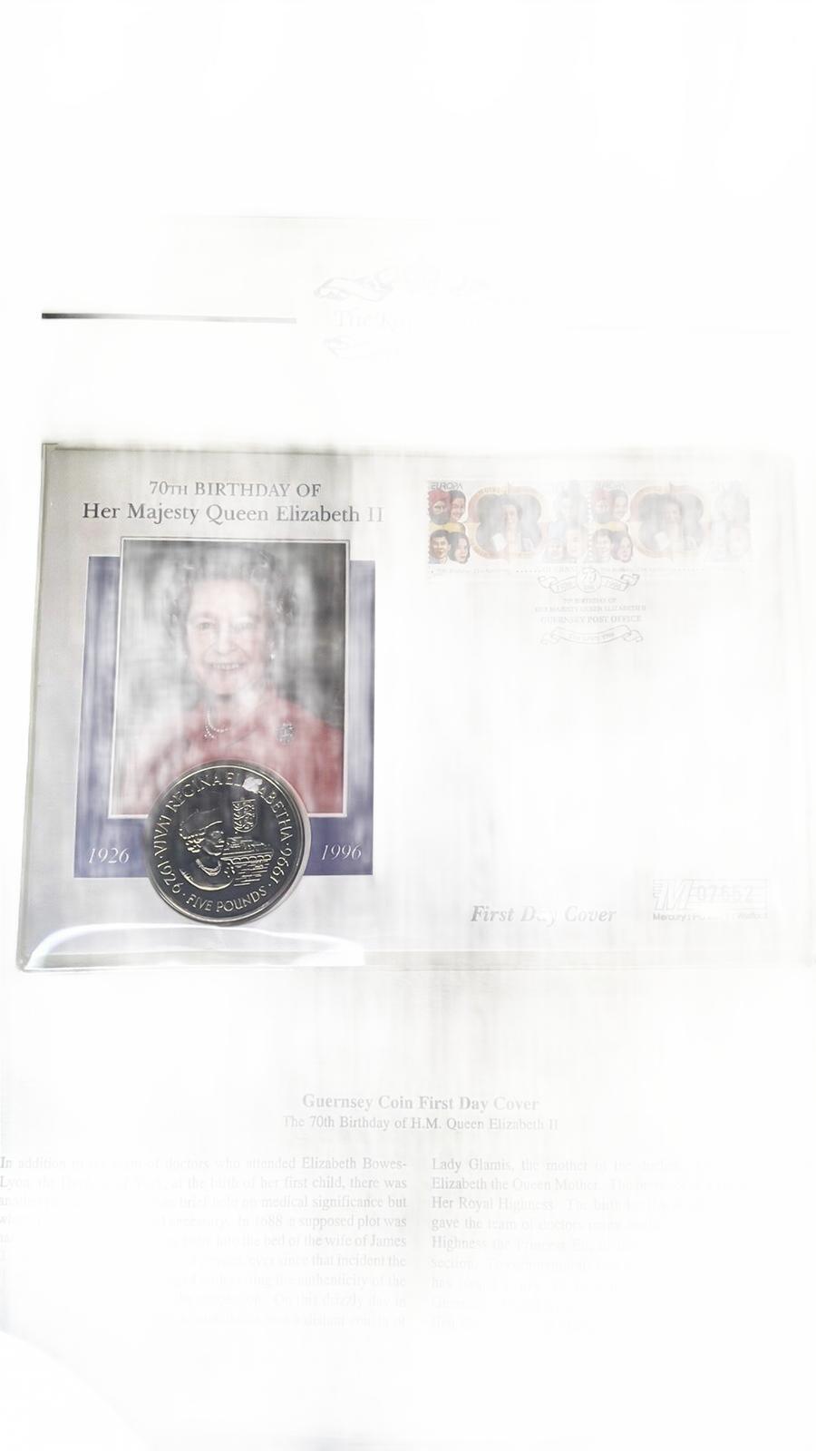 Guernsey 1996 Silver Coin and First Day Cover - Queen Elizabeth II 70th Birthday