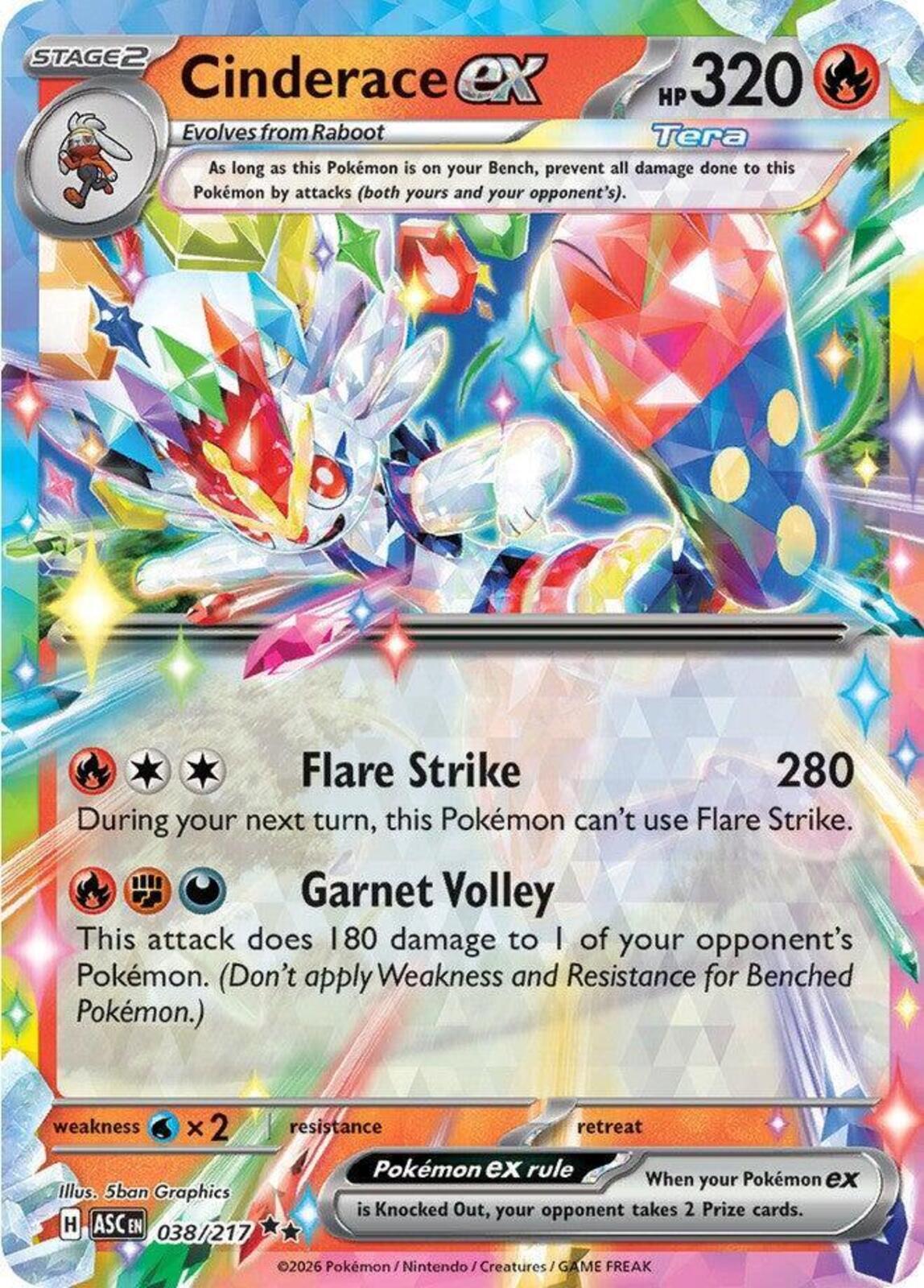 Cinderace ex Holo Double Rare ME: Ascended Heroes 038/217 NM