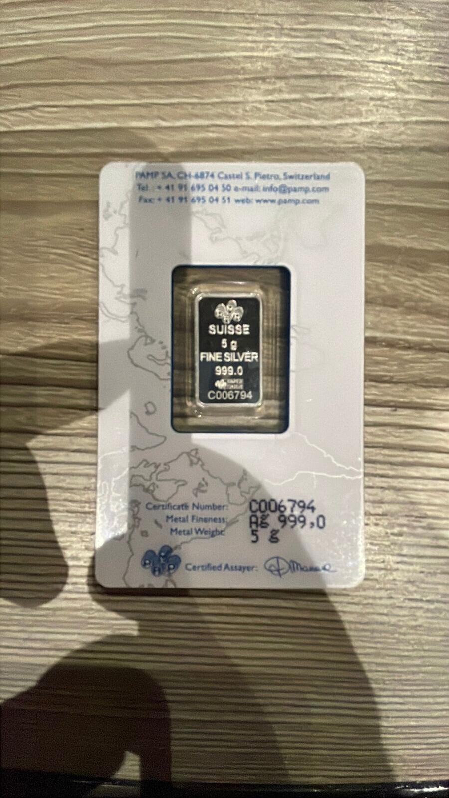 PAMP Suisse 5g Fine Silver Bullion Bar 999.0