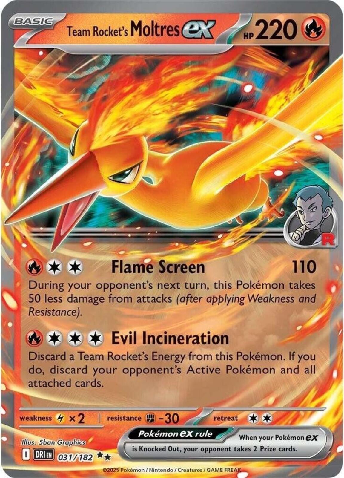 Team Rocket's Moltres ex Holo Double Rare SV10: Destined Rivals 031/182 NM