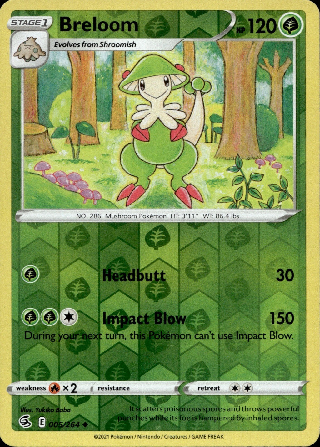 Breloom Reverse Holo Uncommon SWSH08: Fusion Strike 005/264 NM