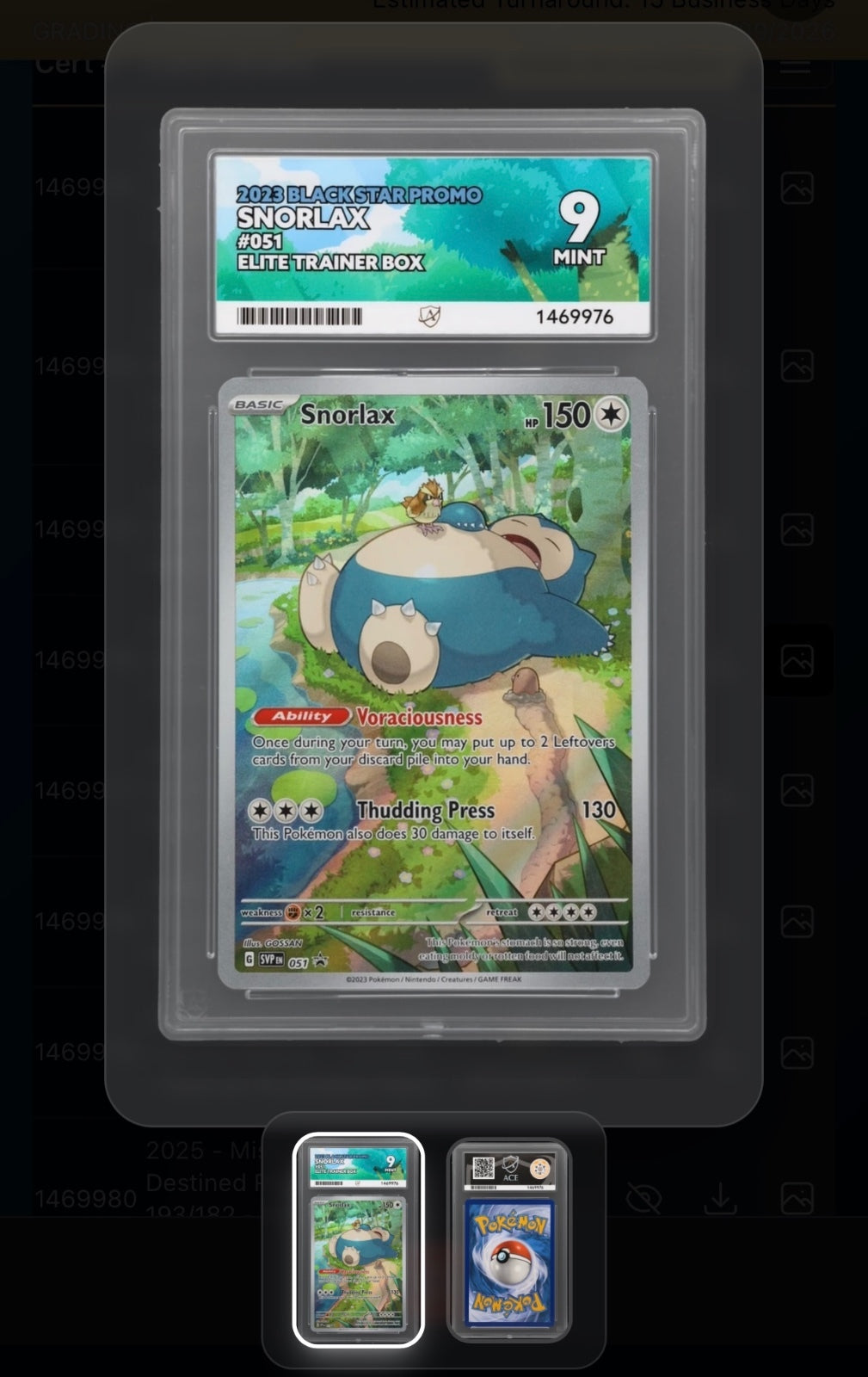 Snorlax VMAX Elite Trainer Box Graded 9 Mint Pokémon Card