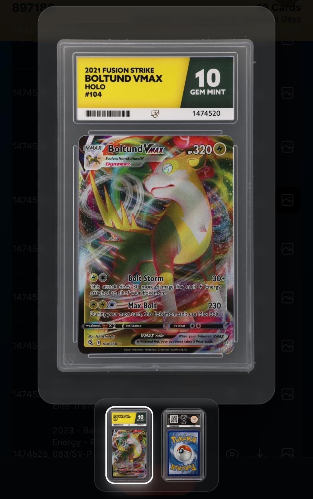 2021 Fusion Strike Boltund VMAX Holo 104/264 Graded Gem Mint 10 Pokémon Card