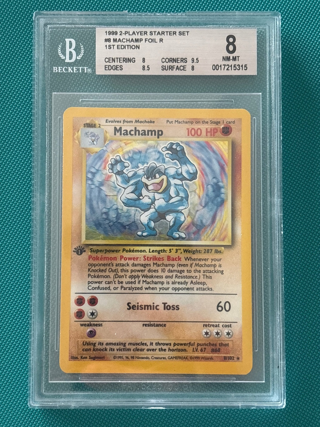 1999 Machamp Foil 1st Edition Pokémon Card BGS 8 NM-MT