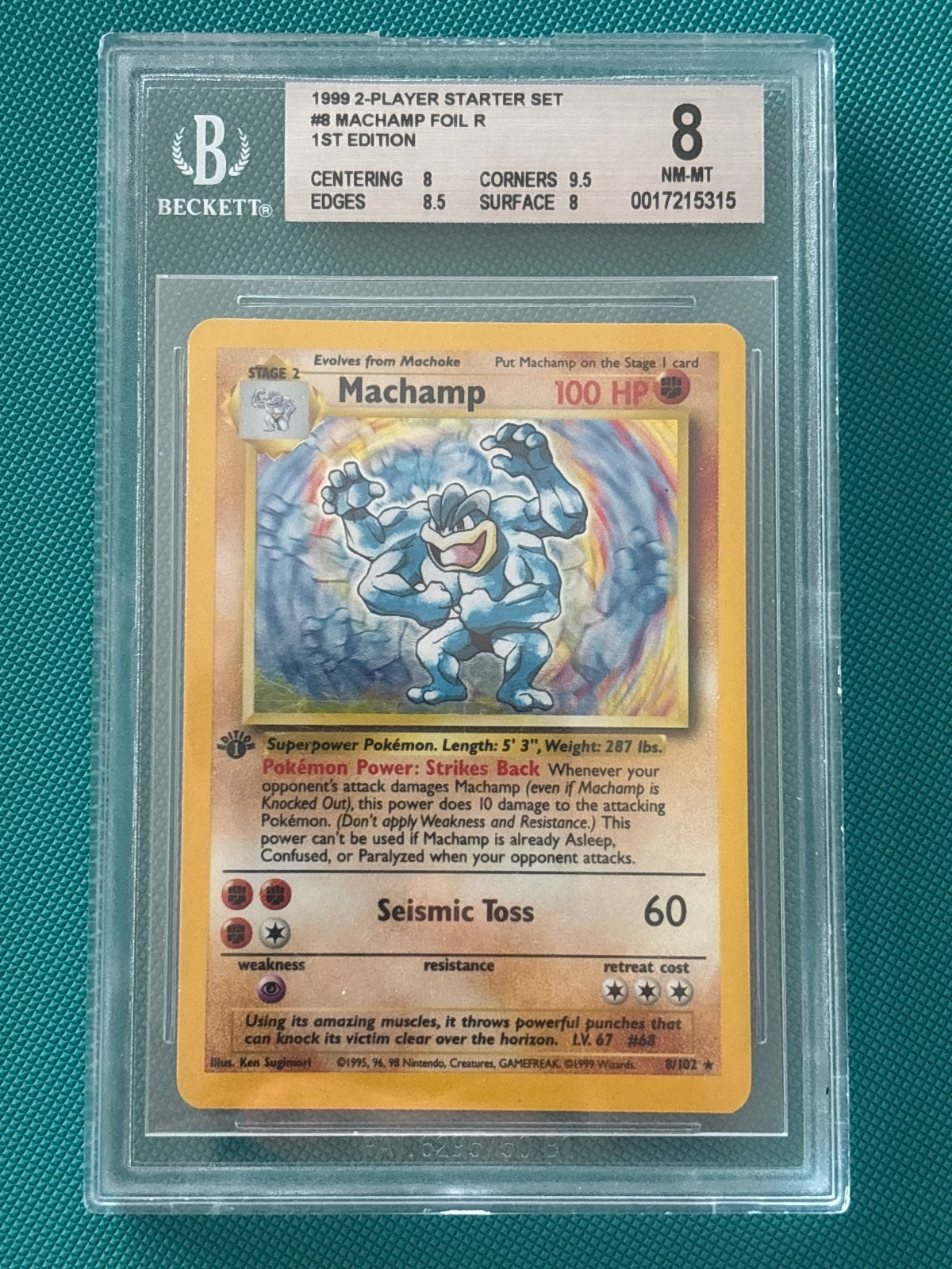 1999 Machamp Foil 1st Edition Pokémon Card BGS 8 NM-MT