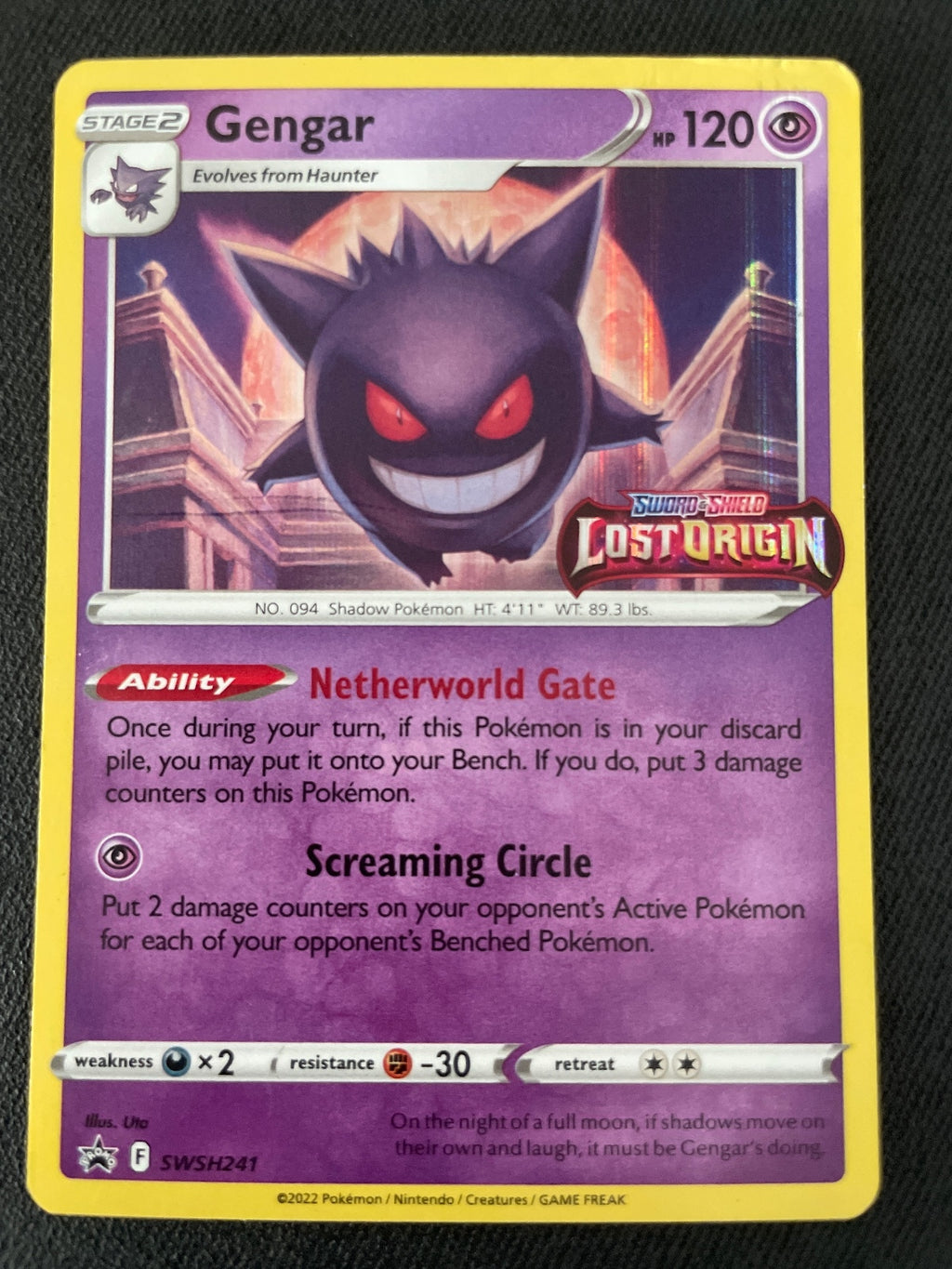 Pokémon Sword & Shield Lost Origin Gengar Stage 2 SWSH241 Trading Card