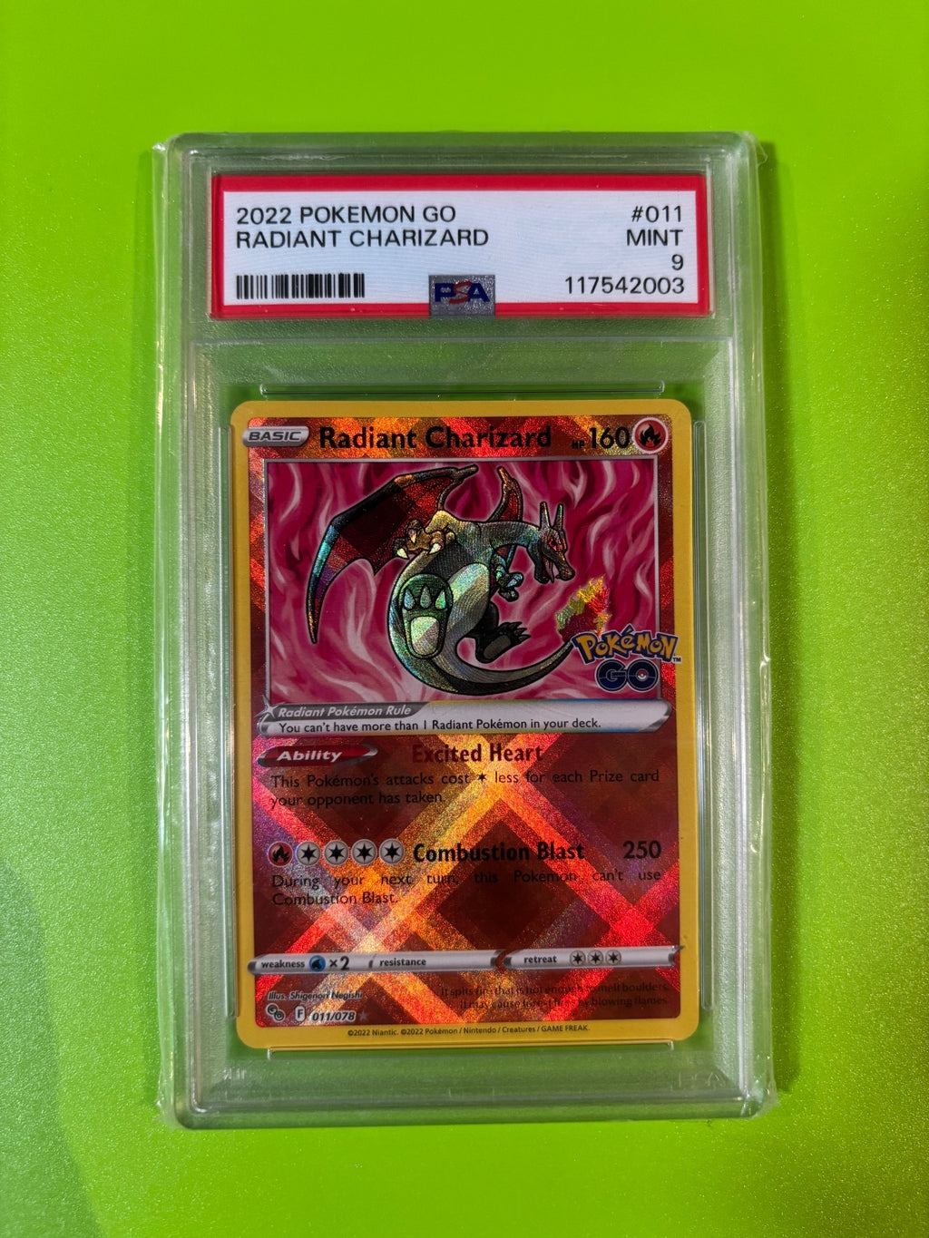 2022 Pokemon Go Radiant Charizard #011 PSA Mint 9 Graded Card