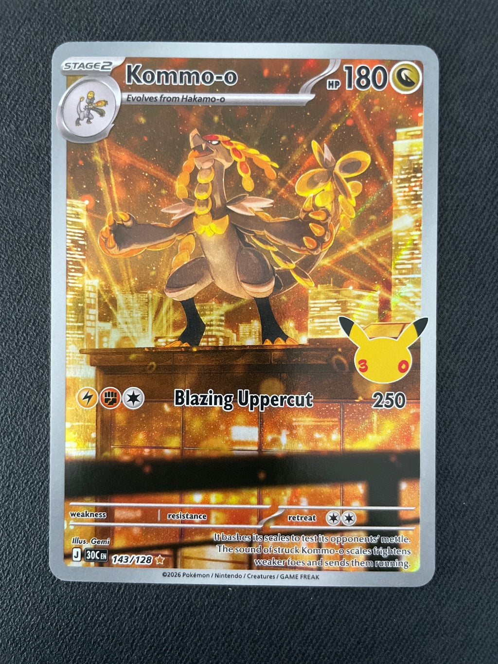 Pokémon Kommo-o 143/128 30th celebrations Holo Trading Card 143/128