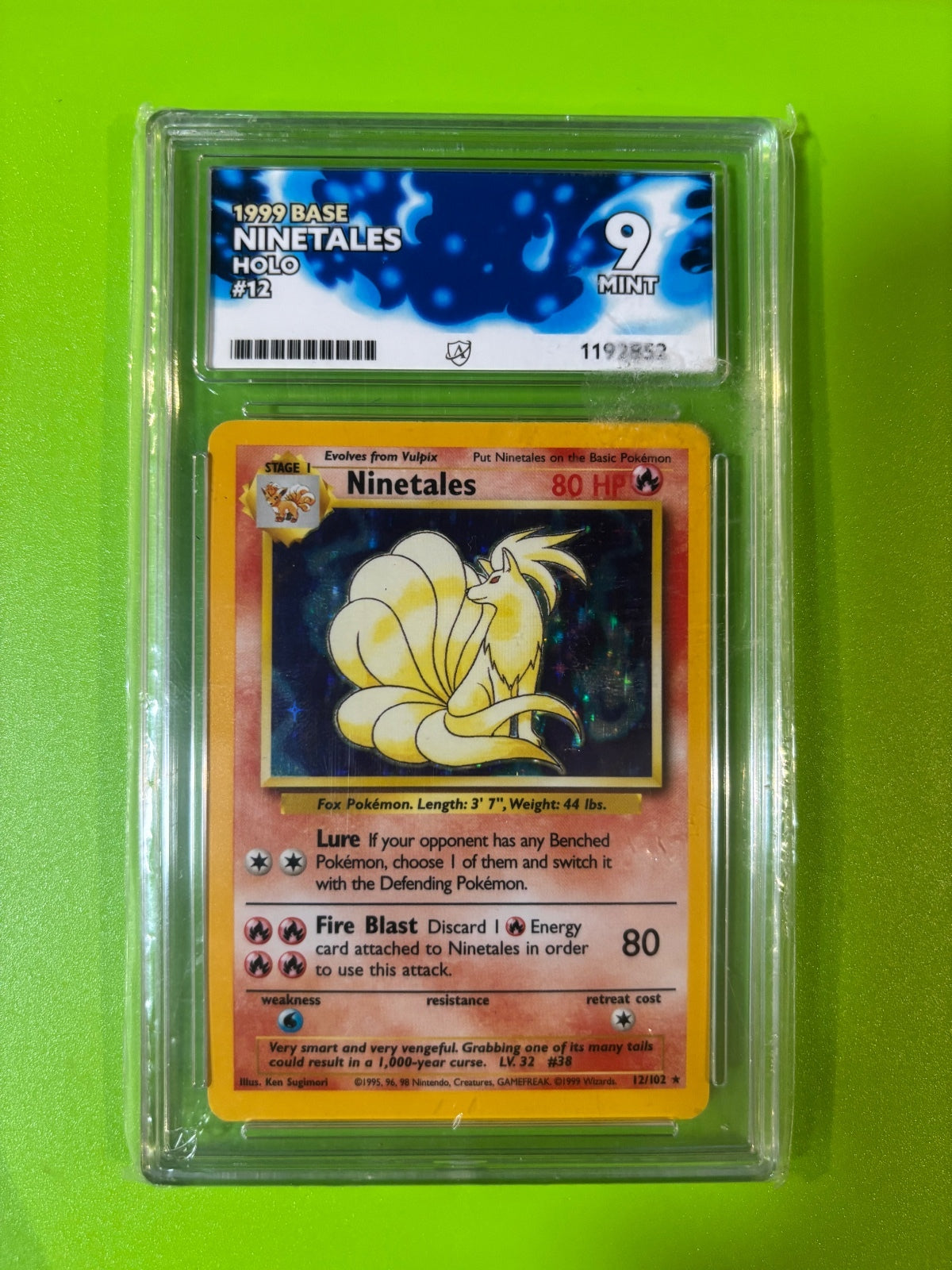 1999 Base Set Ninetales Holo #12 Graded Mint 9 Pokemon Card