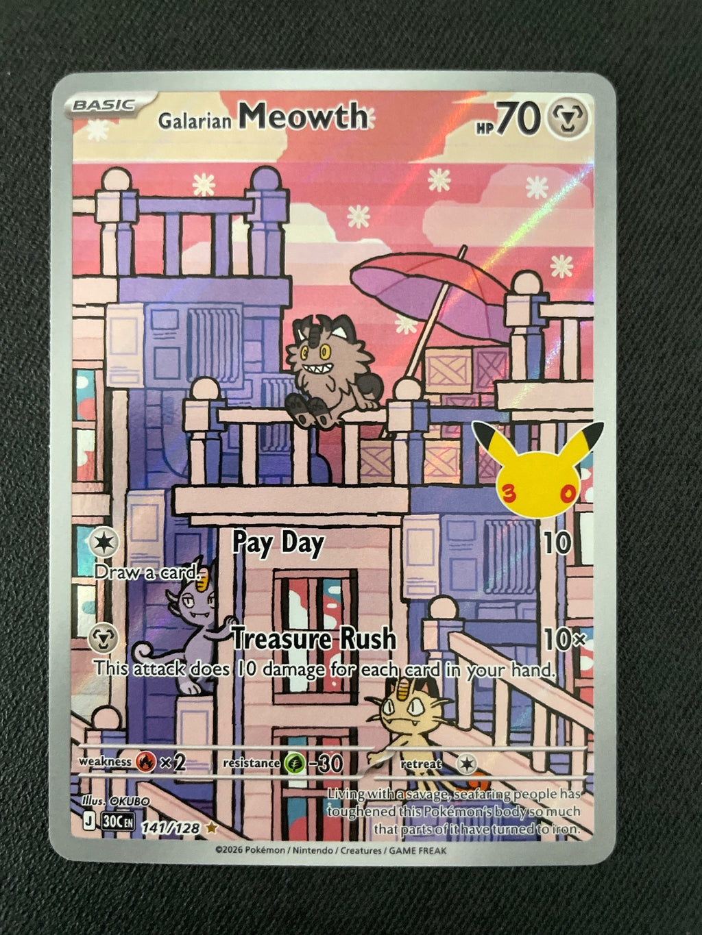 Galarian Meowth Pokémon Card 141/128 - Rare Holofoil