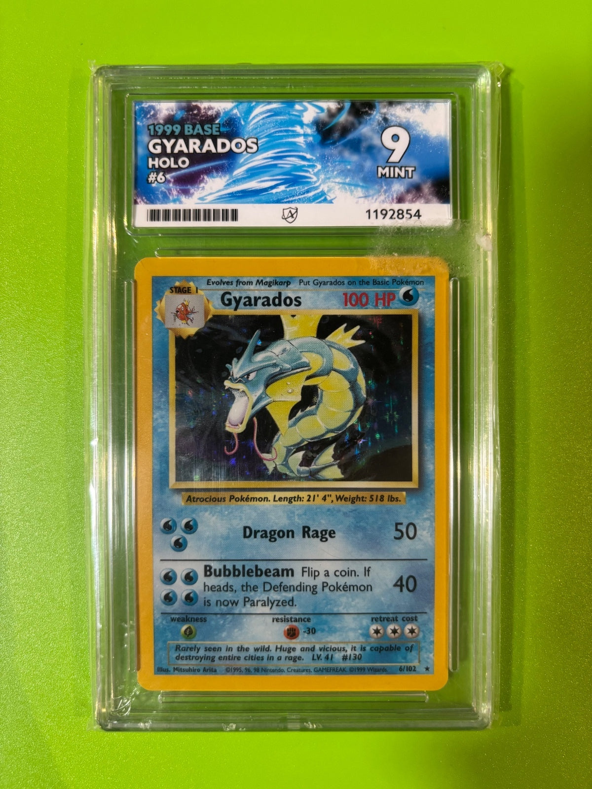 1999 Base Set Gyarados Holo #6 Graded Mint 9 Pokemon Card