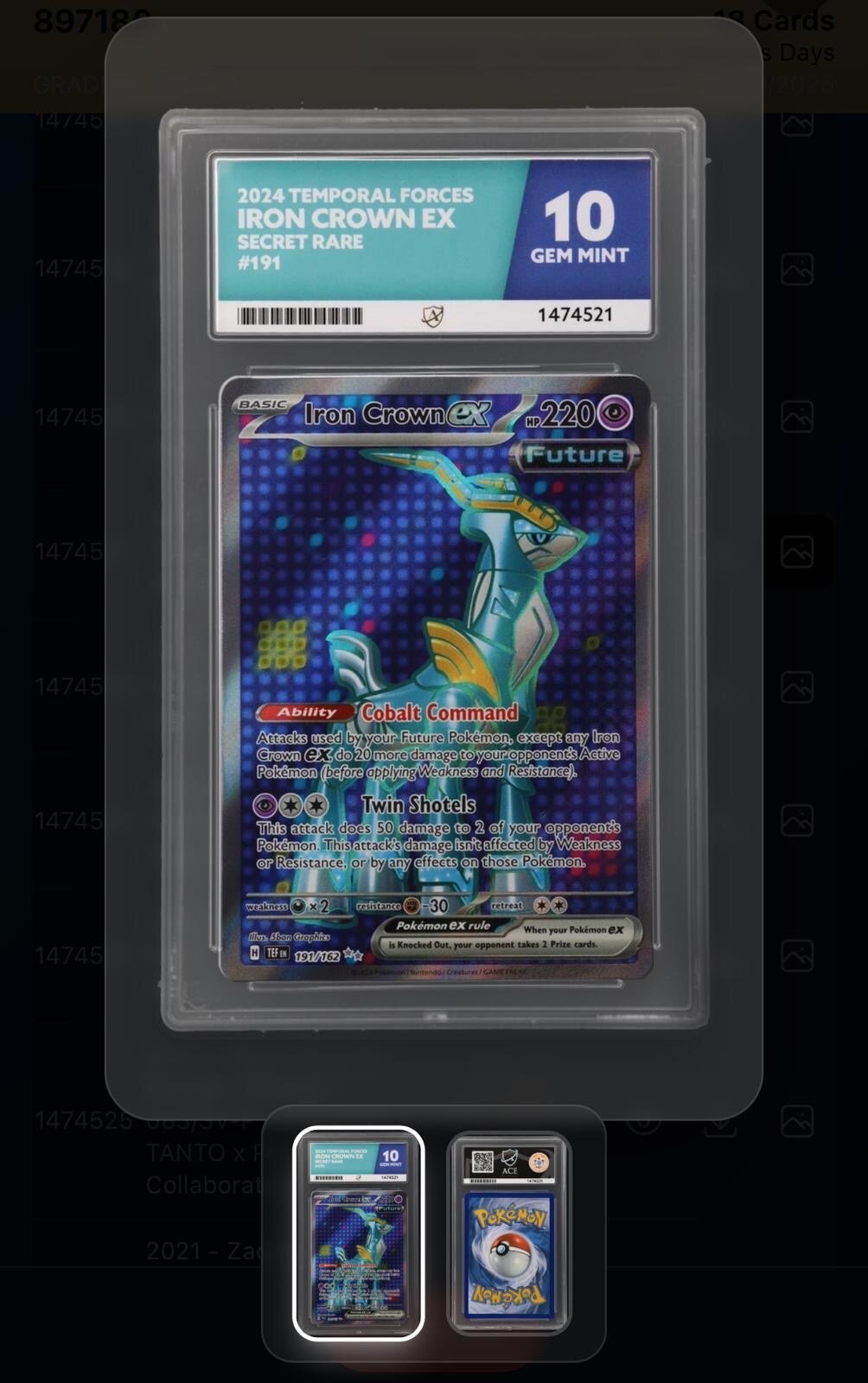 191/162 Temporal Forces Iron Crown EX Secret Rare Pokémon Card - Gem Mint 10