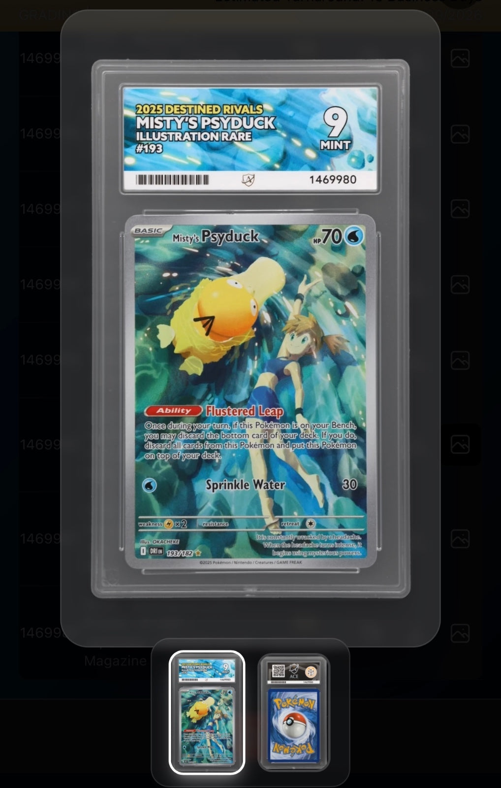 2025 Destined Rivals Misty's Psyduck Illustration Rare #193 Graded 9 Mint