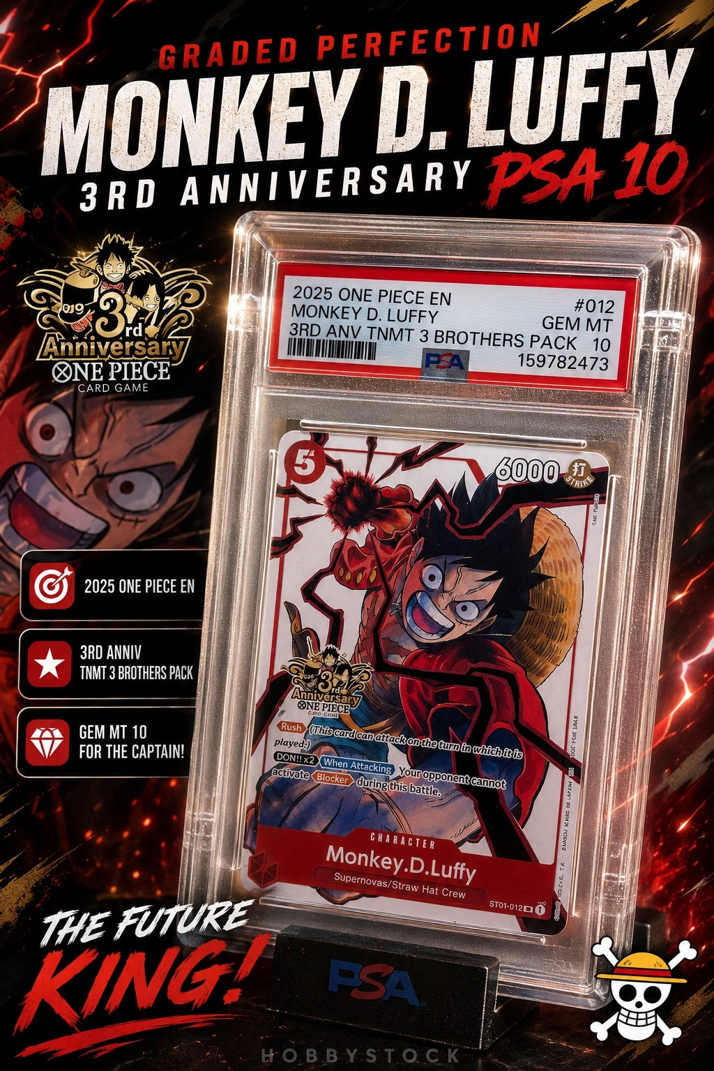 2025 One Piece EN Monkey D. Luffy 3rd Anniversary TMNT 3 Brothers Pack PSA 10 Gr