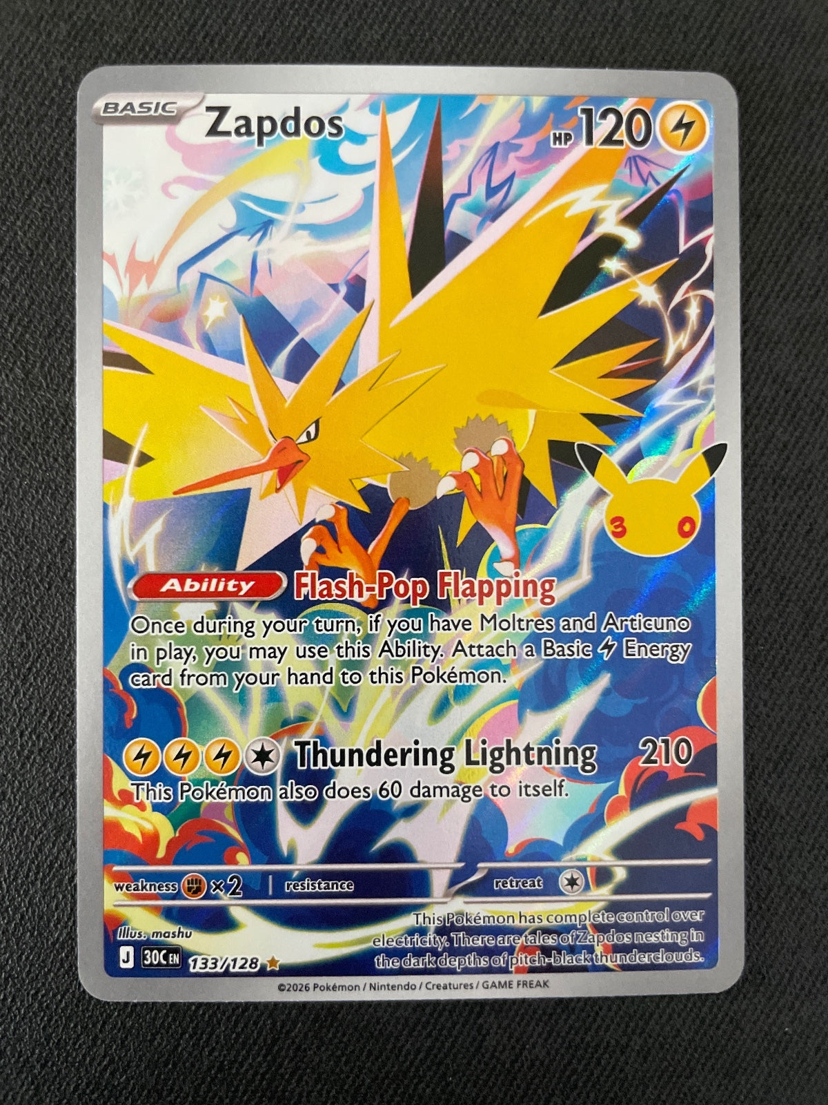 Zapdos Pokémon Card 133/128 - Thundering Lightning Ability