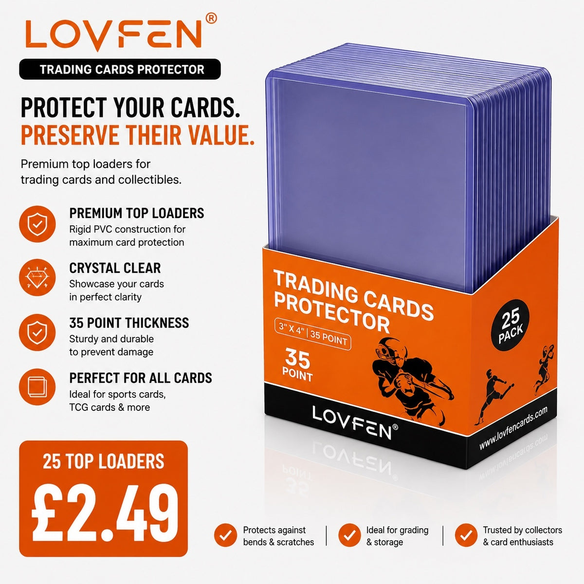 LOVFEN Trading Cards Protector - 25 Pack Premium Top Loaders for Card Protection